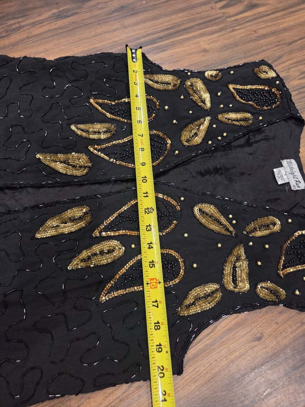 Vintage Midnight Run Black Silk Gold Beaded Sequin Vest Women's Size Small Boho - Picture 6 of 6